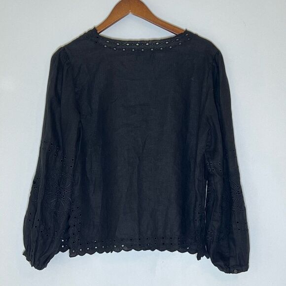 J.Crew Bungalow Embroidered Linen Long Sleeve Top Black - Picture 3 of 5